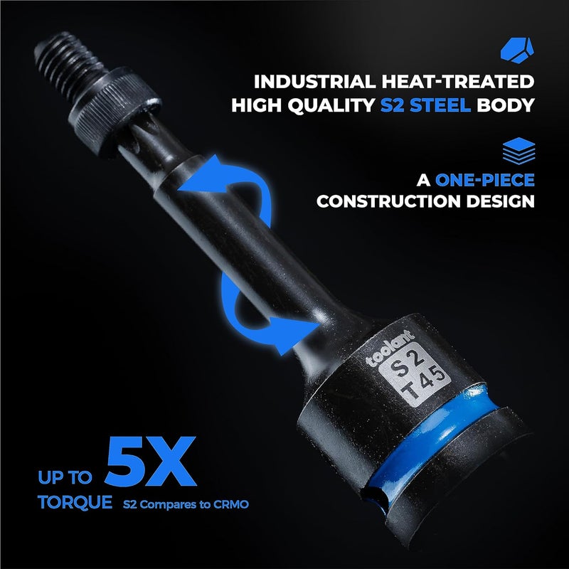 toolant Torx T35 Impact Bit Socket Set 2pcs,1/2" S2 Steel Air Drive Star Sockets, Long High Impact Bits,Professional Mechanic & Automotive Repair Socket Set - Image 3